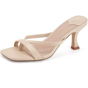 Kitten Heels Square Open Toe Thong Slides Backless Shoes, SZ 8, 11H-145S004